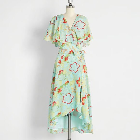 Mod Cloth Plus Size Lift Your Wings Wrap Maxi Dress in  Sea Blue Floral Sz 2X - Picture 1 of 9